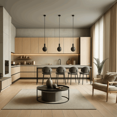 Projekt  salonu z kuchnią SK46