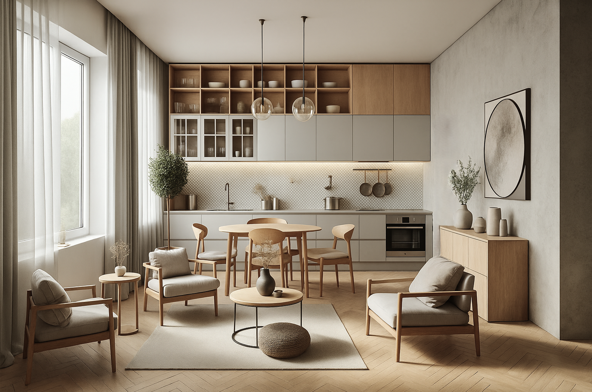 Projekt salonu z kuchnią SK48